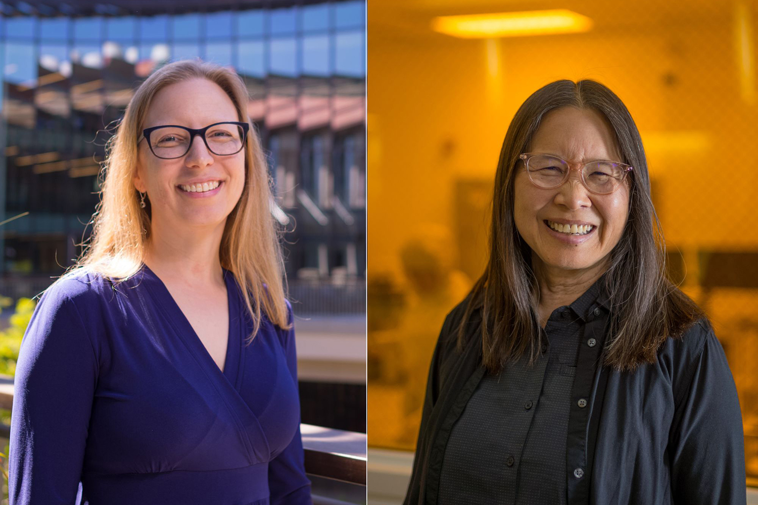 Beth Ponder, executive director of both Sarafan ChEM-H and the Stanford Innovative Medicines Accelerator, and Mary Tang, managing director of the Stanford Nanofabrication Facility, are honored with the 2023 Marsh O’Neill Award. | Aaron Kehoe