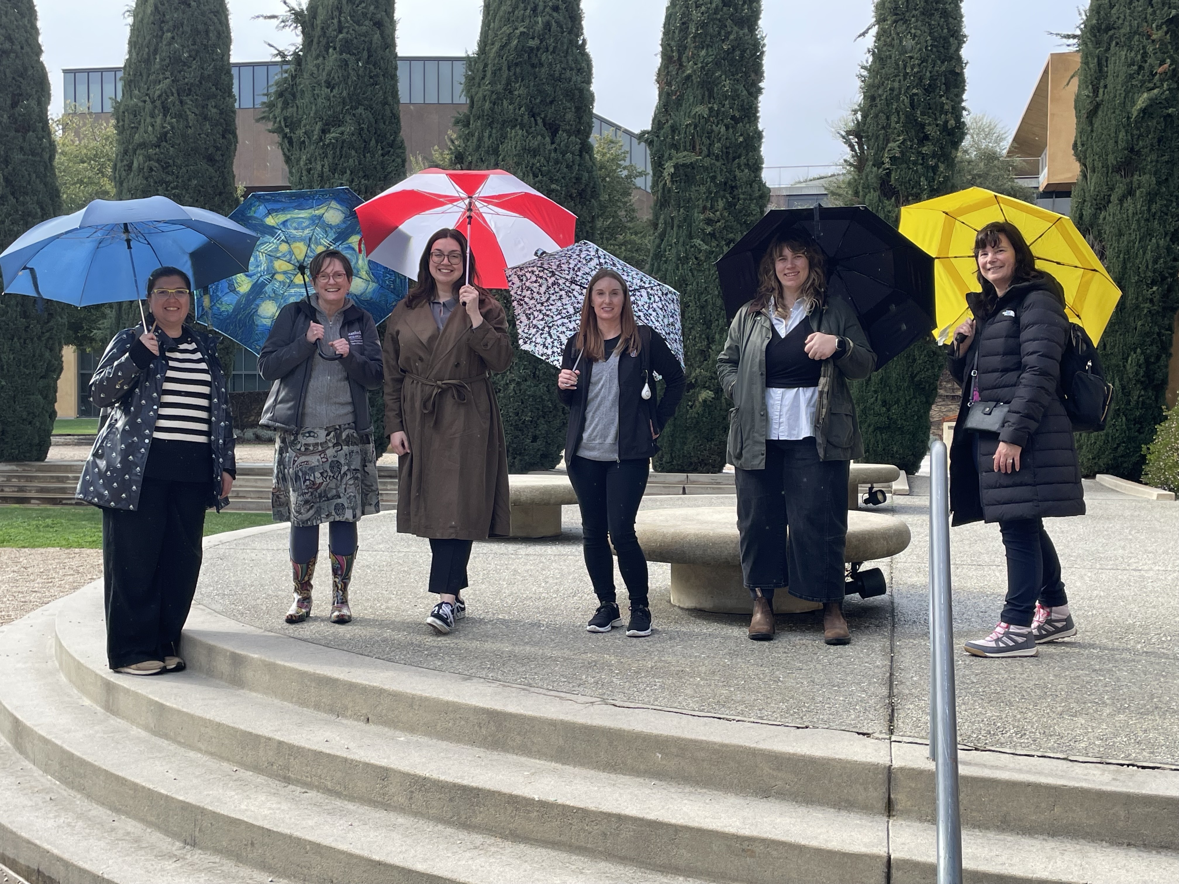 RDO Team retreat with umbrellas