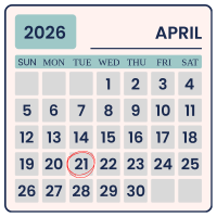 Calendar with April 21 circled